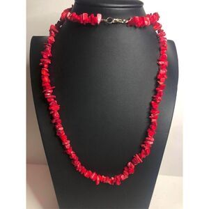 1601 VTG 925 sterling signed Red Coral Necklace 34" long